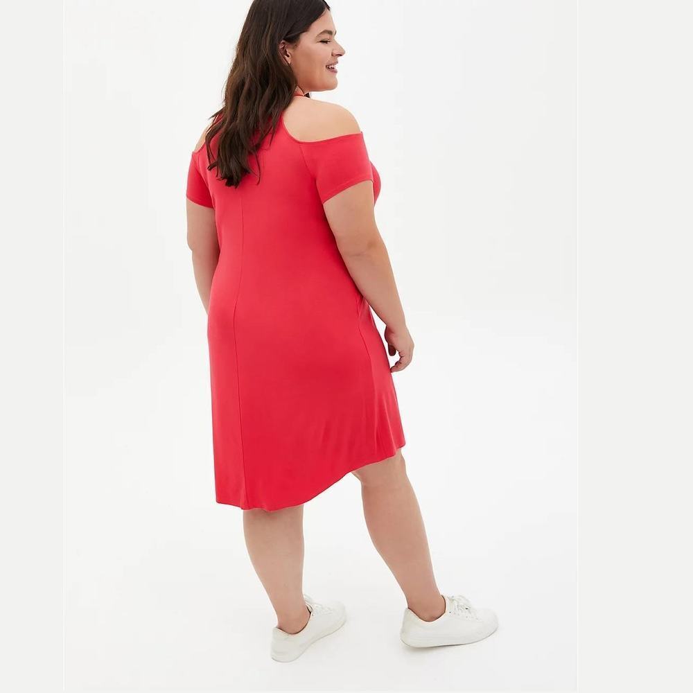 2/$30 Torrid Super Soft Bright Berry Cold Shoulder T-Shirt Mini Dress 1X #5455 - Picture 8 of 13